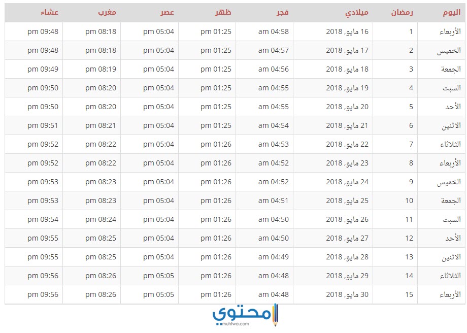 رابط امساكية المغرب رمضان 2020 مع مواقيت الصلاة