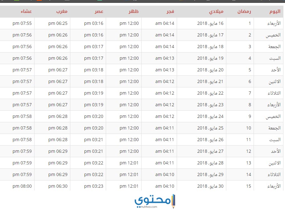 امساكية رمضان في اليمن 1441