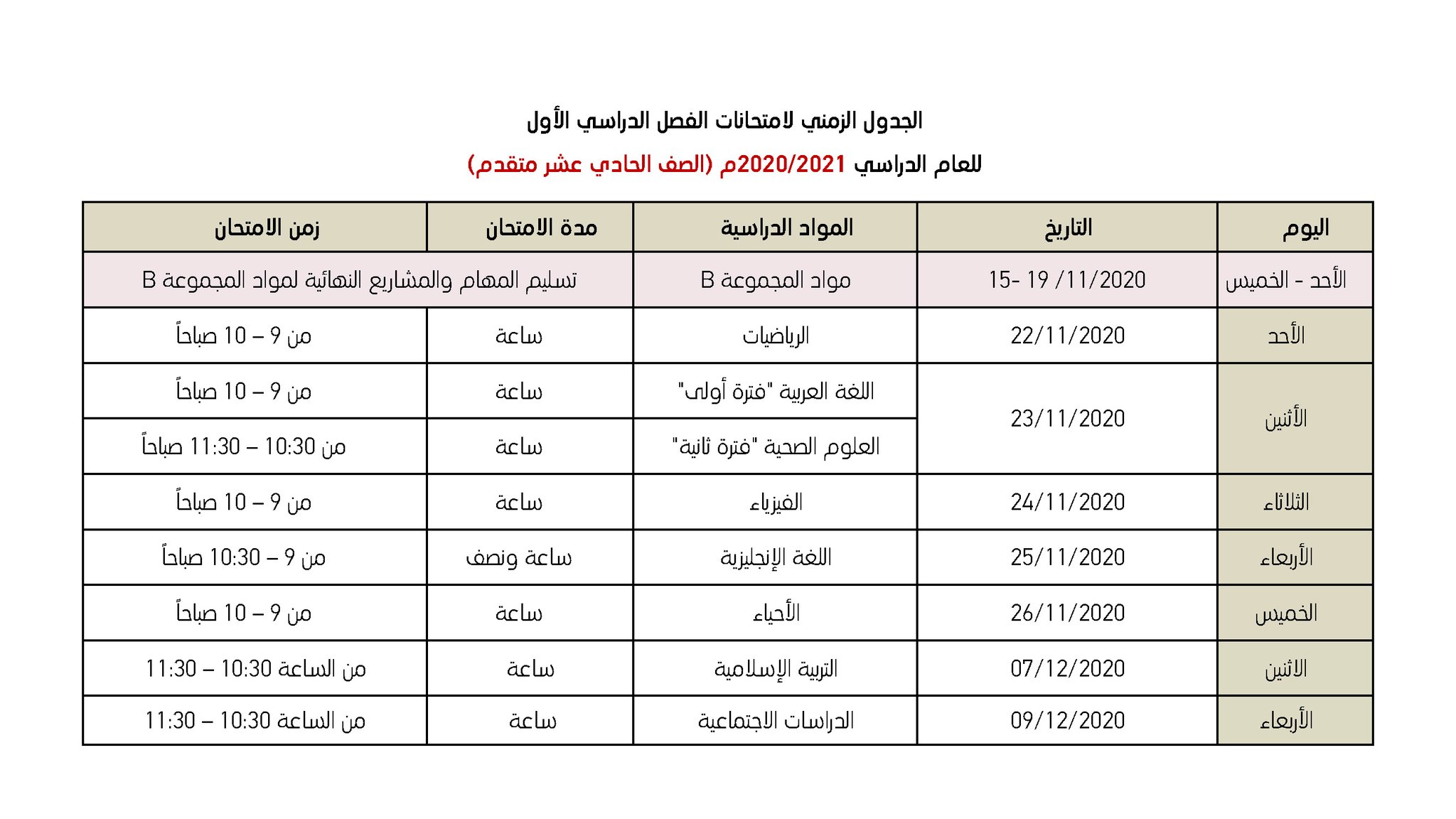 برنامج الصف الحادي عشر المتقدم