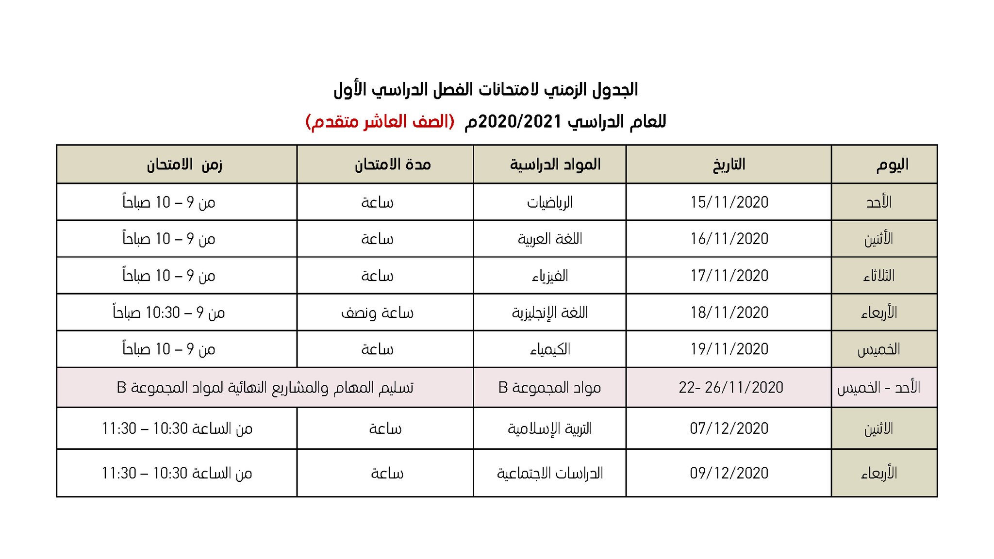 برنامج الصف العاشر المتقدم