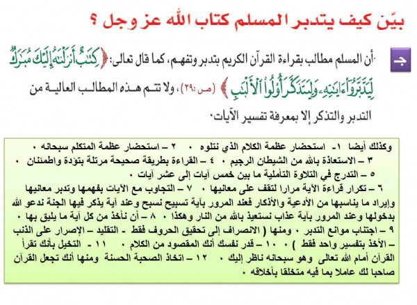 بين كيف يتدبر المسلم كتاب الله عزوجل