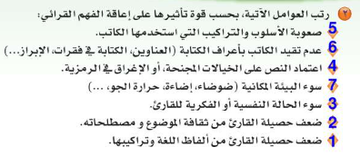 رتب العوامل الآتية بحسب قوة تأثيرها على إعاقة الفهم القرائي