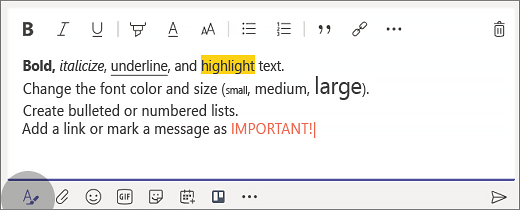 تنسيق رسائل Microsoft Teams وتنظيمها