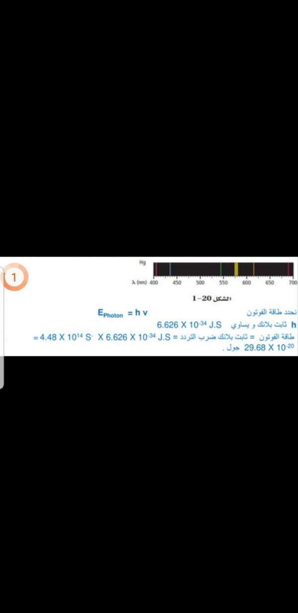 ما طاقة فوتون من الضوء الاحمر تردده 4.48 × 1014Hz