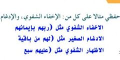 اسجل من حفظي مثالا على كل من الاخفاء الشفوي والادغام الصغير والاظهار الشفوي
