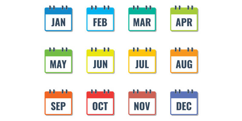 ترتيب شهور السنة الميلادية الثانية عشرة