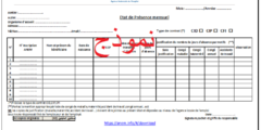 نموذج ورقة الحضور الشهرية 2021 Fiche de Pointage etat de presence mensuel anem