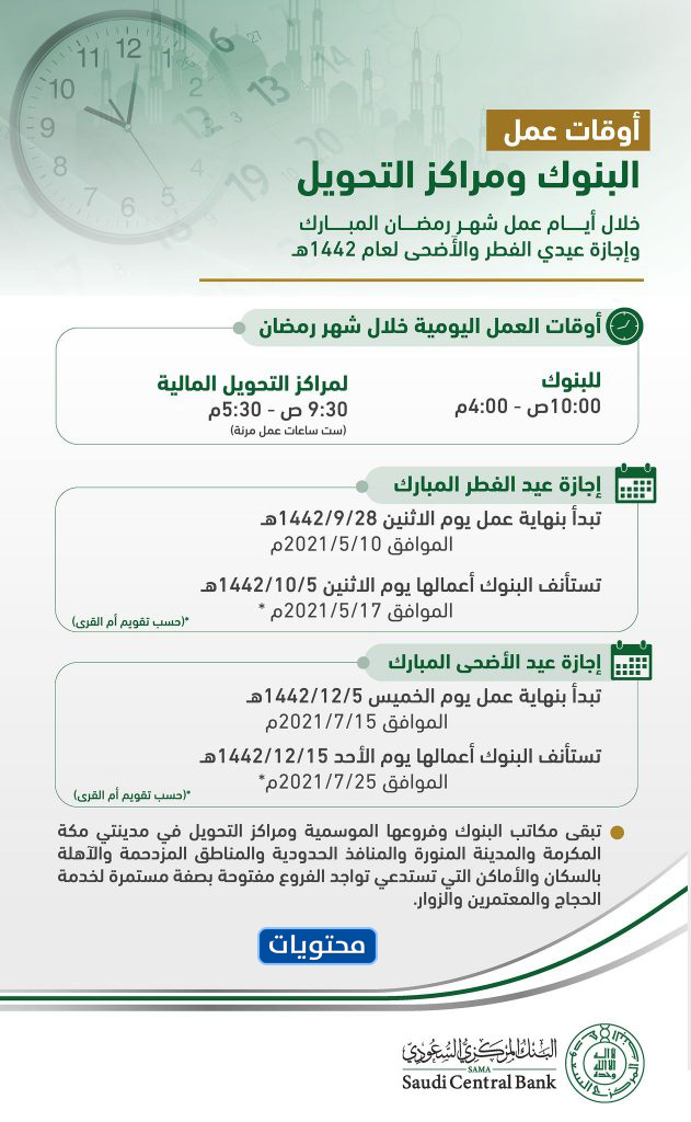 تواريخ عطلة البنوك