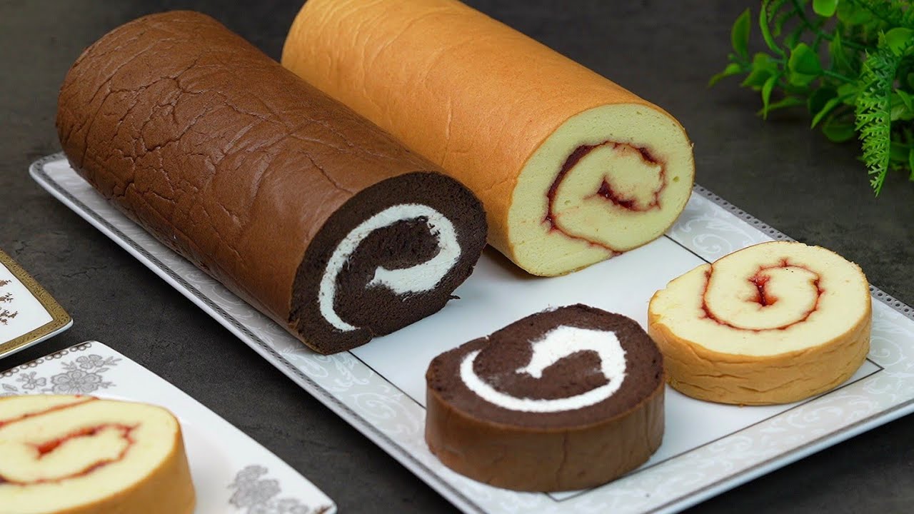 صنع سويس رول بالفانيليا والشوكولاتة