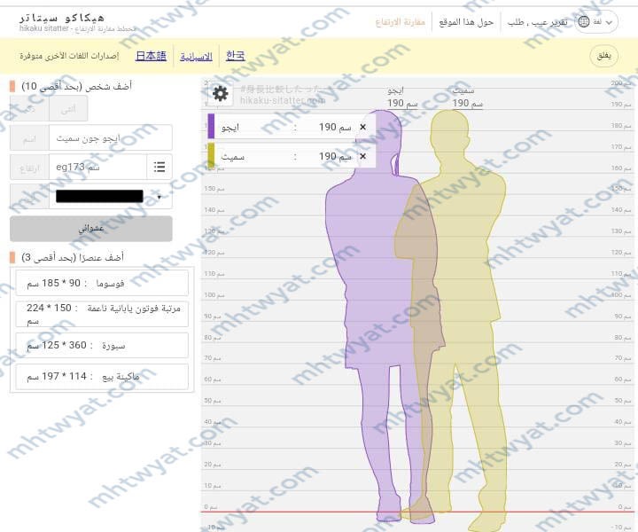 اتصال Hikaku-setater فيما يتعلق بفارق الارتفاع بين شخصين
